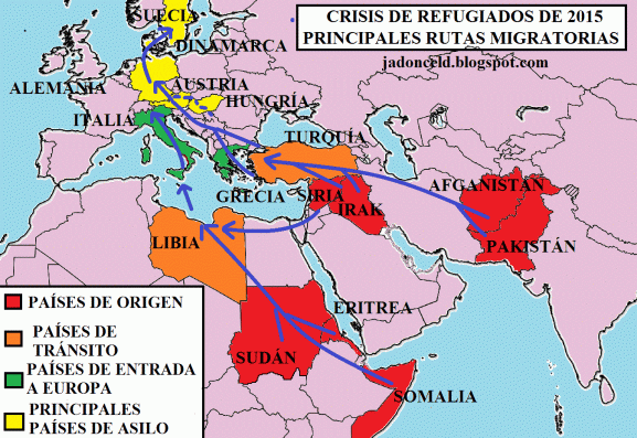 Resultado de imagen de mapa de las migraciones hacia europa